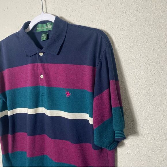 Vintage Knights Of Round Table Striped Color Block Polo Shirt Men's Size Large - Picture 11 of 15